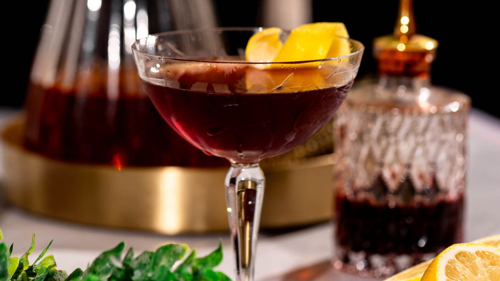 Classic Vieux Carré cocktail glass.