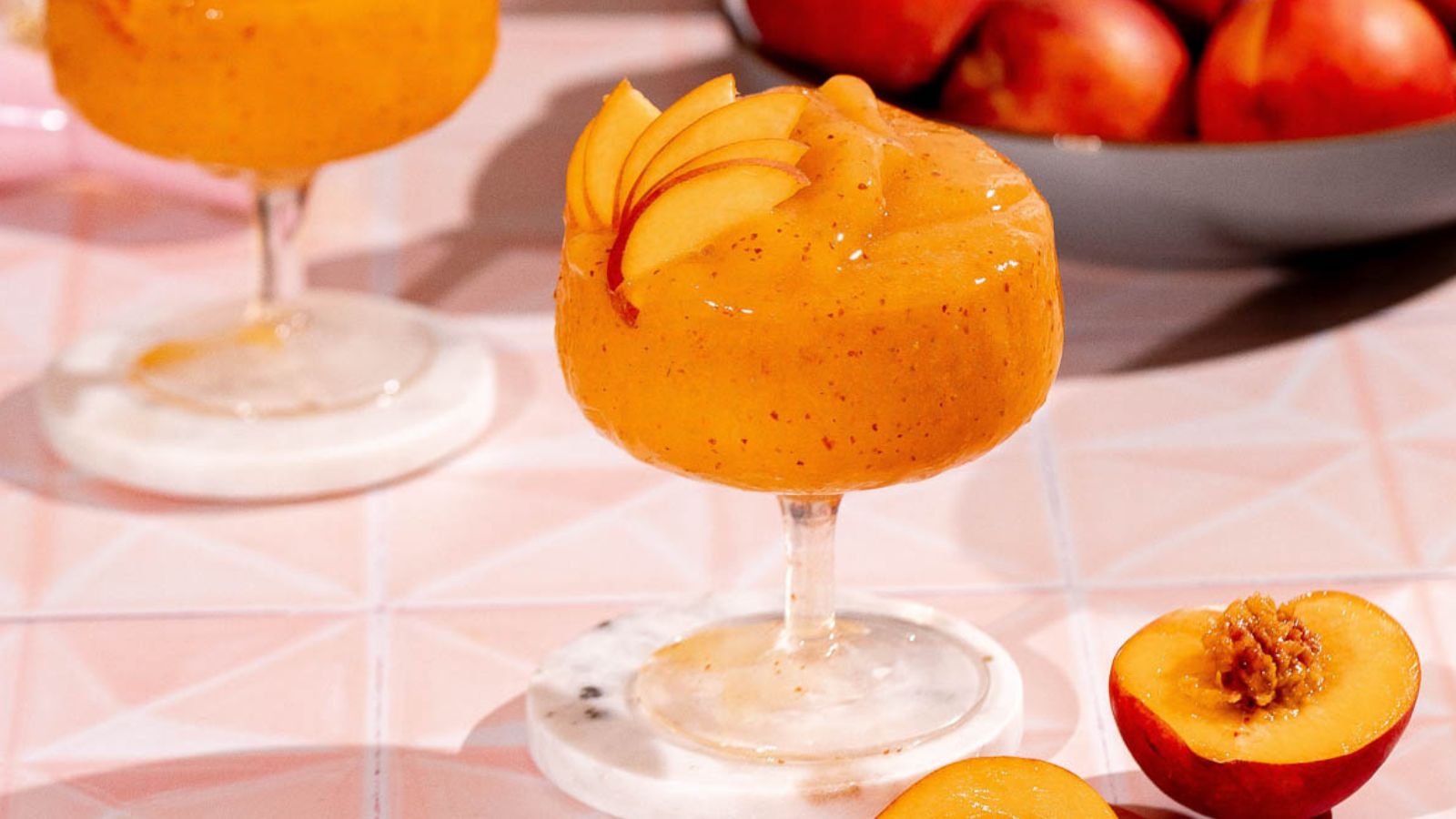 Frozen peach bellini cocktail.